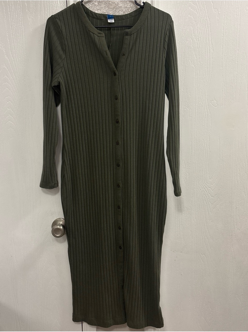 Old Navy Olive Ribbed Button-Front Long Sleeve Dress